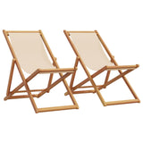 Chaises de plage pliantes lot de 2 beige tissu et bois massif