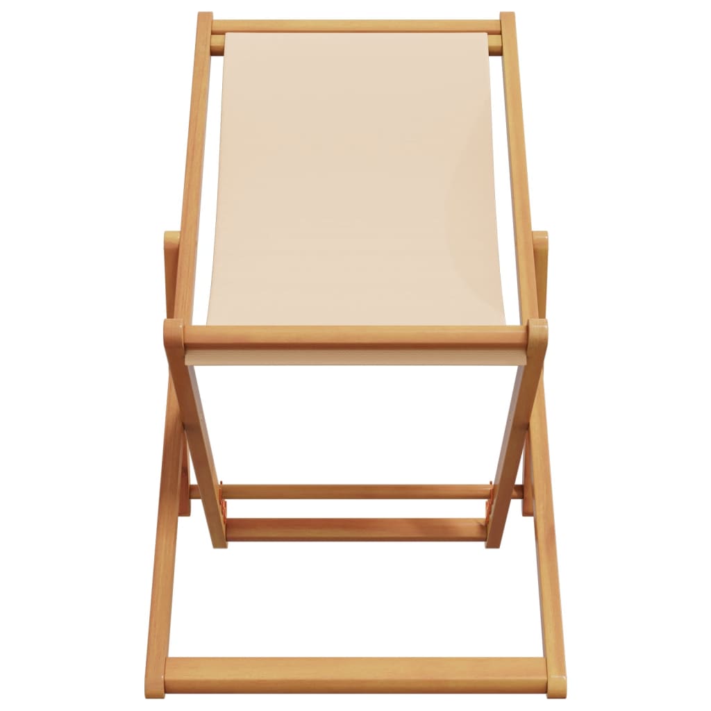 Chaises de plage pliantes lot de 2 beige tissu et bois massif