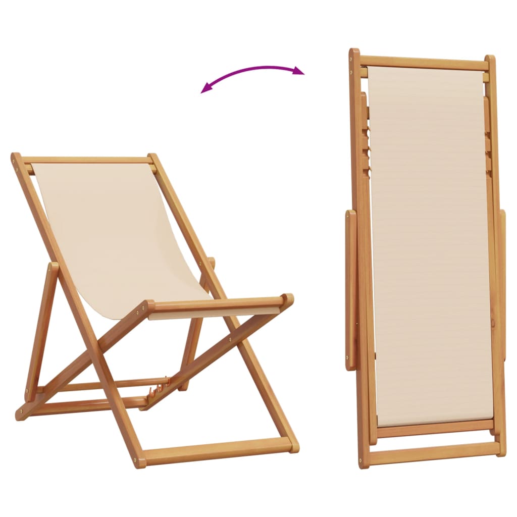 Chaises de plage pliantes lot de 2 beige tissu et bois massif