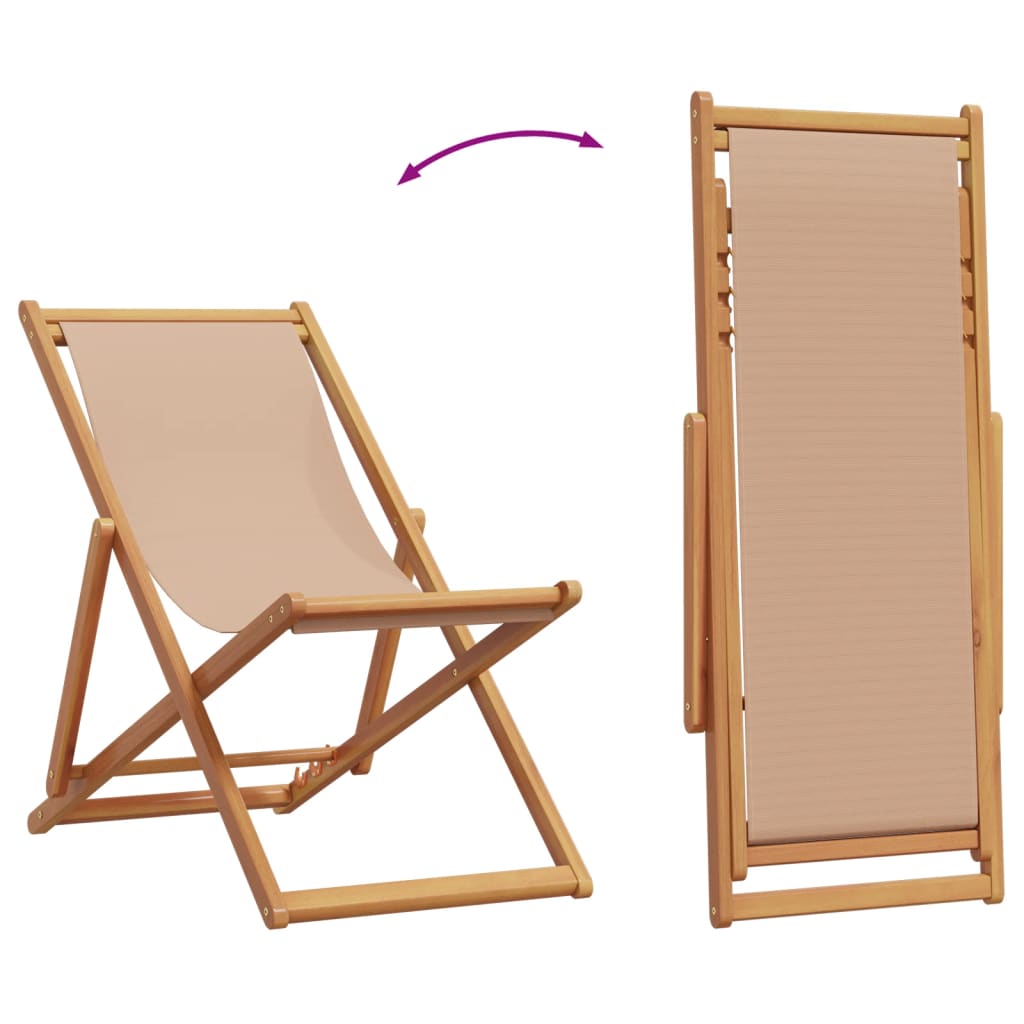 Chaises de plage pliantes lot de 2 taupe tissu et bois massif