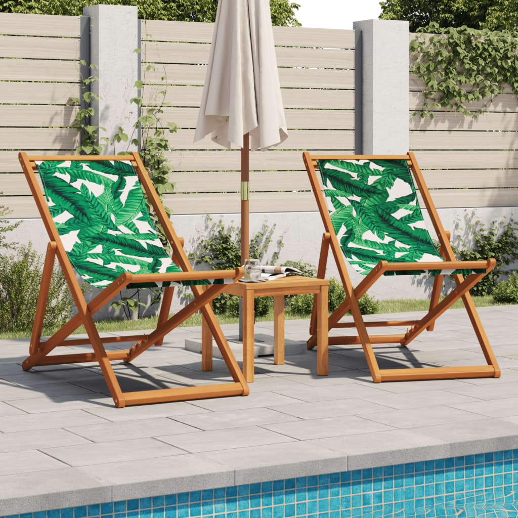 Chaises de plage pliantes lot de 2 tissu et bois massif