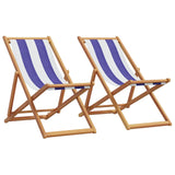 Chaises de plage pliantes lot de 2 bleu blanc tissu bois massif