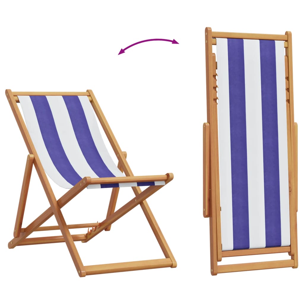 Chaises de plage pliantes lot de 2 bleu blanc tissu bois massif