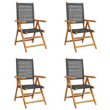 Chaises inclinables de jardin lot de 4 noir rotin bois massif