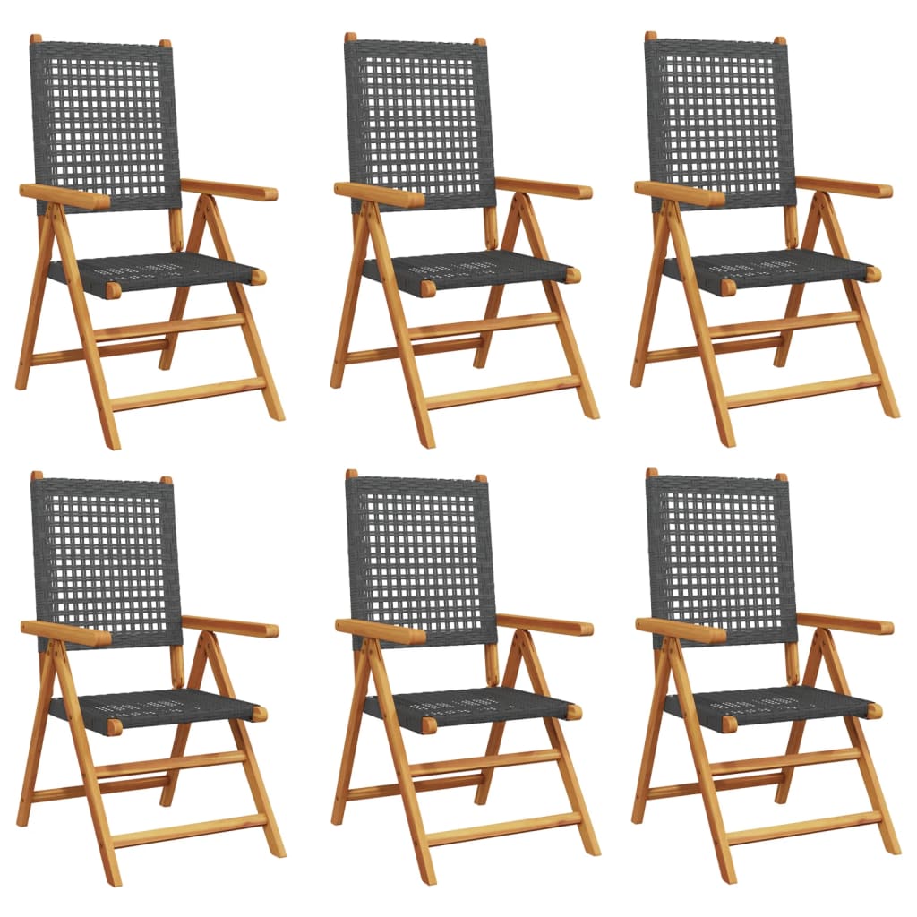 Chaises inclinables de jardin lot de 6 noir rotin bois massif