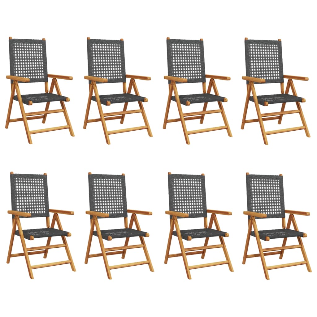 Chaises inclinables de jardin lot de 8 noir rotin bois massif