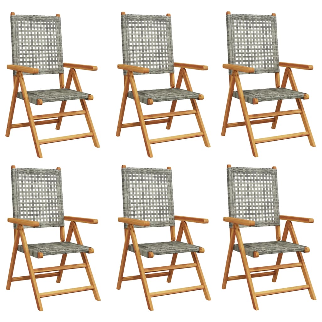 Chaises inclinables de jardin lot de 6 gris rotin bois massif