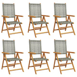 Chaises inclinables de jardin lot de 6 gris rotin bois massif