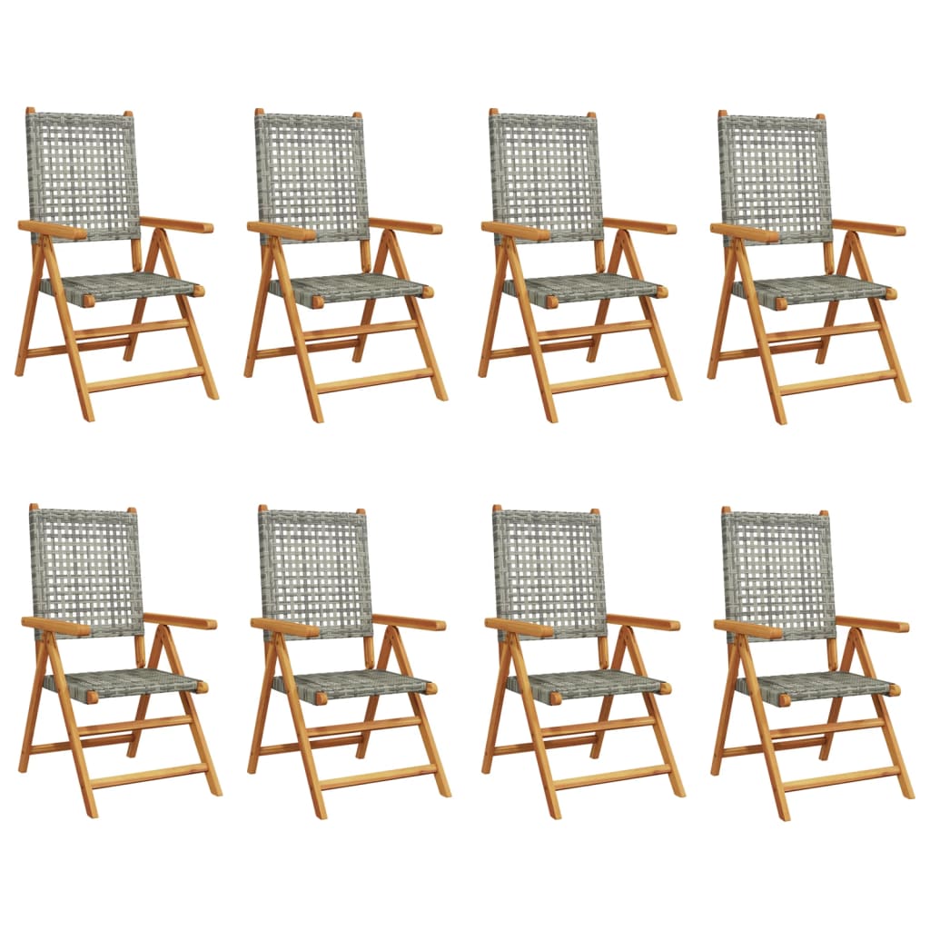 Chaises inclinables de jardin lot de 8 gris rotin bois massif