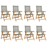 Chaises inclinables de jardin lot de 8 gris rotin bois massif