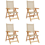 Chaises inclinables de jardin lot de 4 beige rotin bois massif