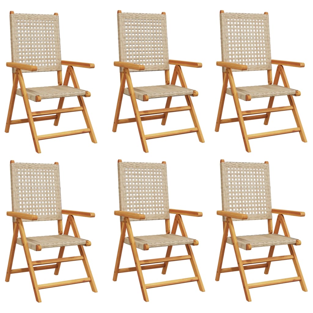 Chaises inclinables de jardin lot de 6 beige rotin bois massif