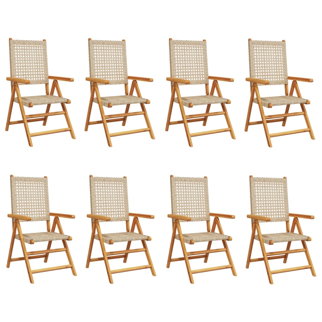 Chaises inclinables de jardin lot de 8 beige rotin bois massif