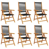 Chaises inclinables de jardin lot de 6 noir bois massif acacia