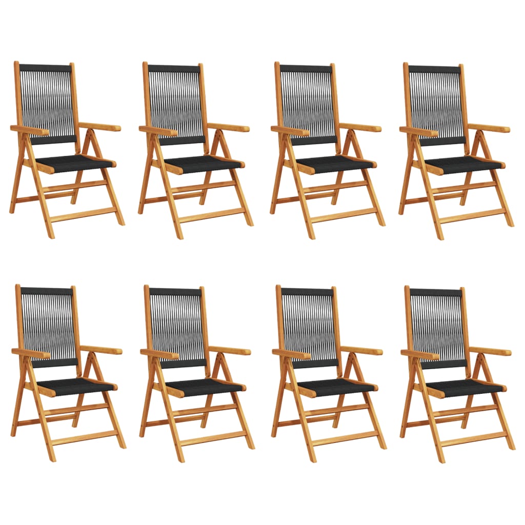 Chaises inclinables de jardin lot de 8 noir bois massif acacia