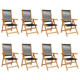 Chaises inclinables de jardin lot de 8 noir bois massif acacia