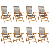 Chaises inclinables de jardin lot de 8 gris bois massif acacia