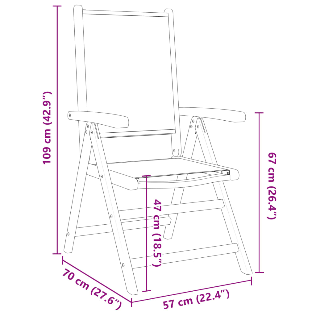 Chaises inclinables de jardin lot de 8 tissu et bois massif