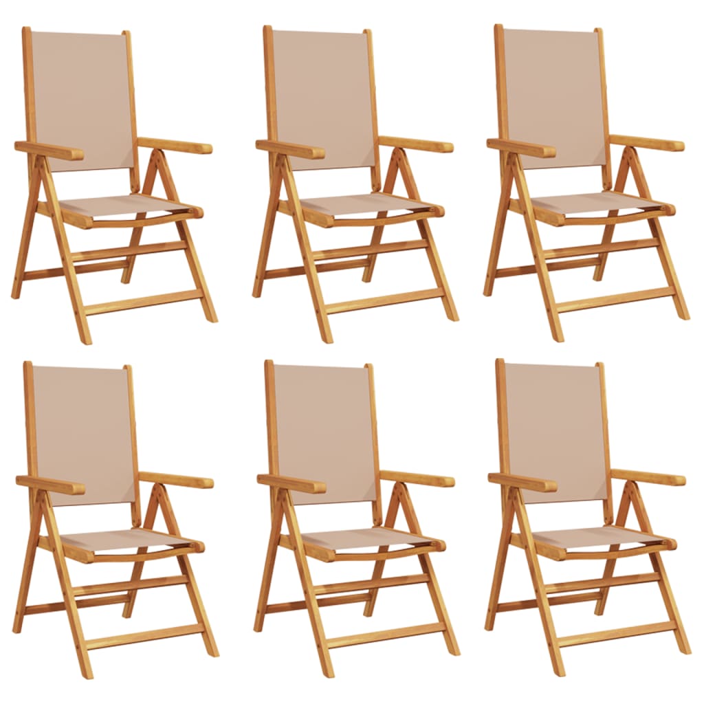 Chaises inclinables de jardin lot de 6 taupe tissu bois massif