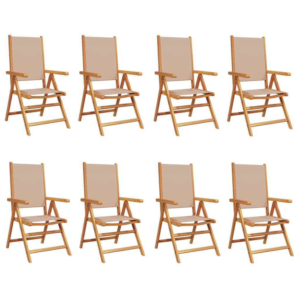 Chaises inclinables de jardin lot de 8 taupe tissu bois massif