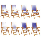 Chaises inclinables de jardin lot de 8 tissu et bois massif