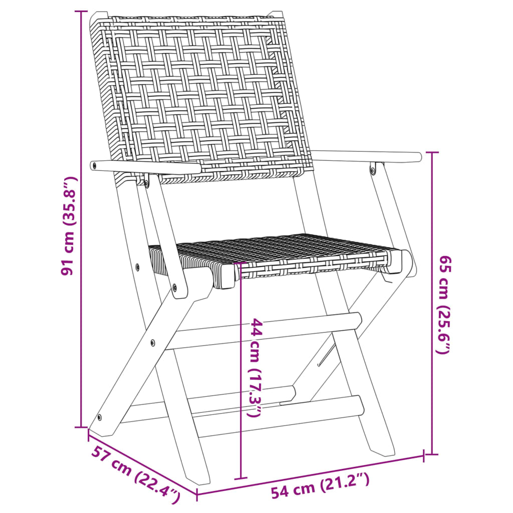 Chaises de jardin pliantes lot de 4 noir poly rotin bois massif