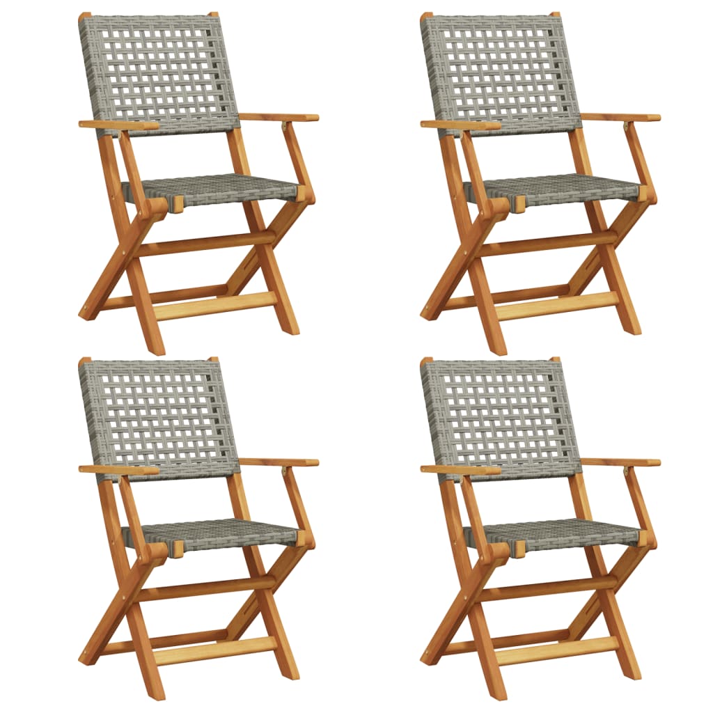 Chaises de jardin pliantes lot de 4 gris poly rotin bois massif