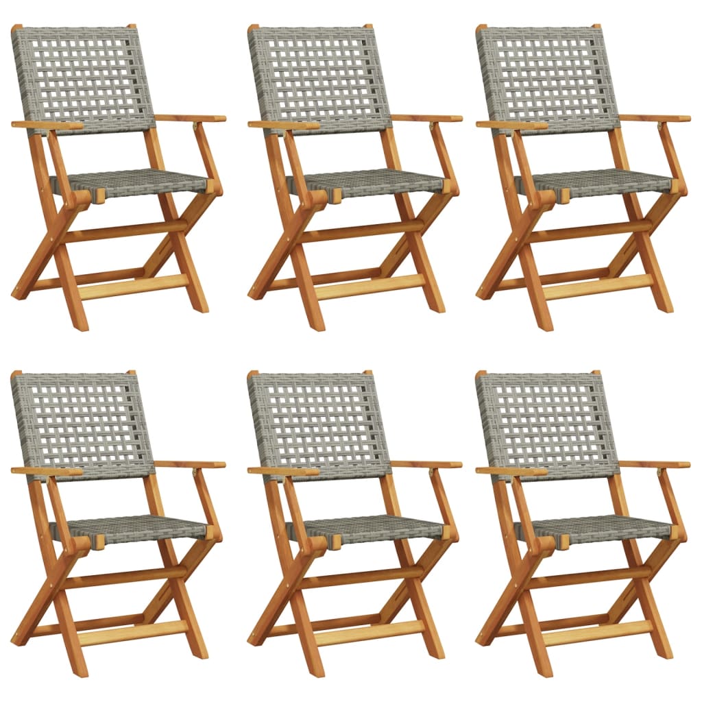 Chaises de jardin pliantes lot de 6 gris poly rotin bois massif