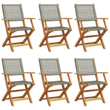 Chaises de jardin pliantes lot de 6 gris poly rotin bois massif