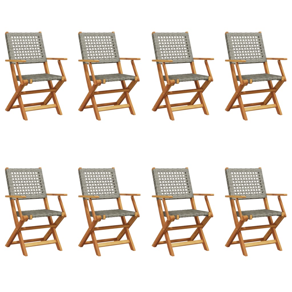 Chaises de jardin pliantes lot de 8 gris poly rotin bois massif