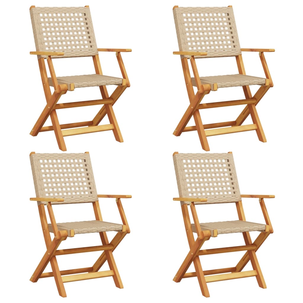 Chaises de jardin pliantes lot de 4 beige rotin et bois massif