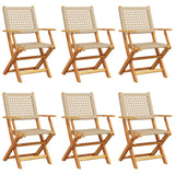 Chaises de jardin pliantes lot de 6 beige rotin et bois massif