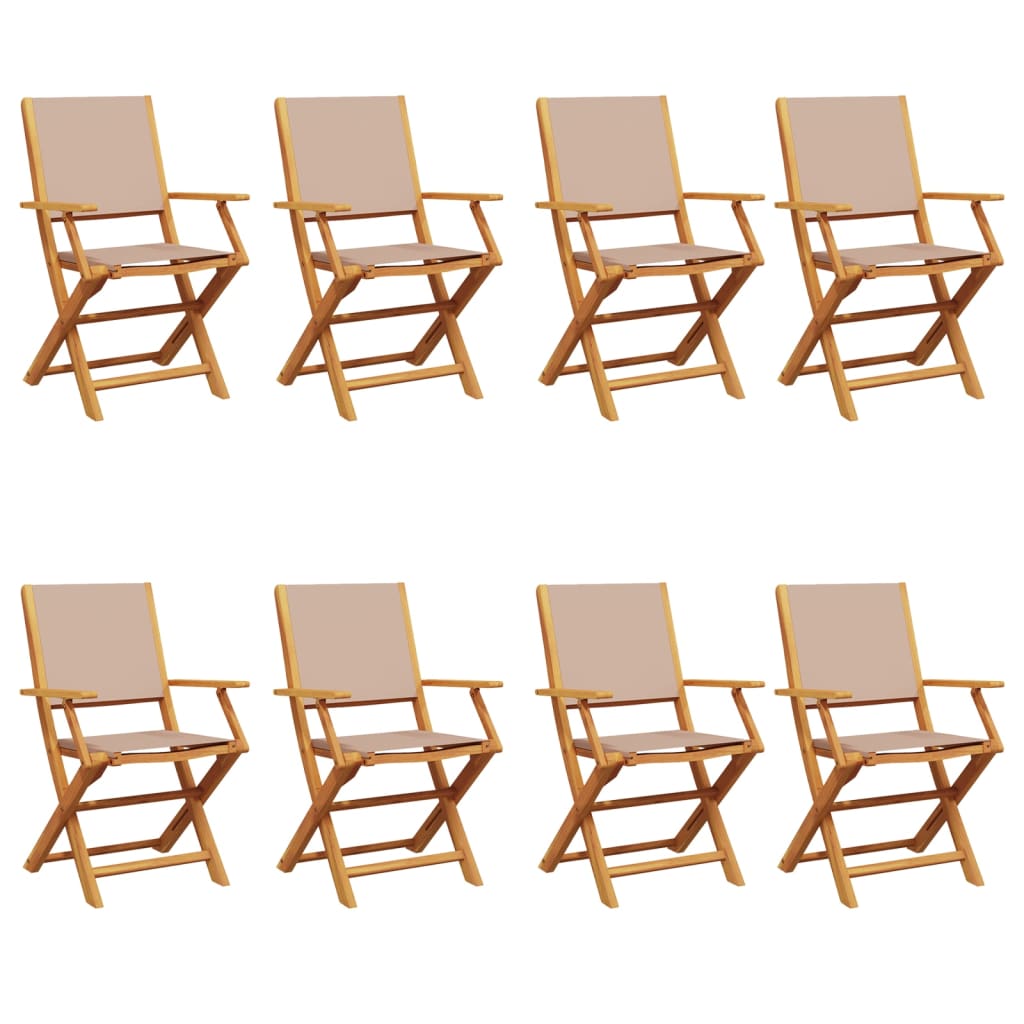 Chaises de jardin pliantes lot de 8 taupe tissu et bois massif