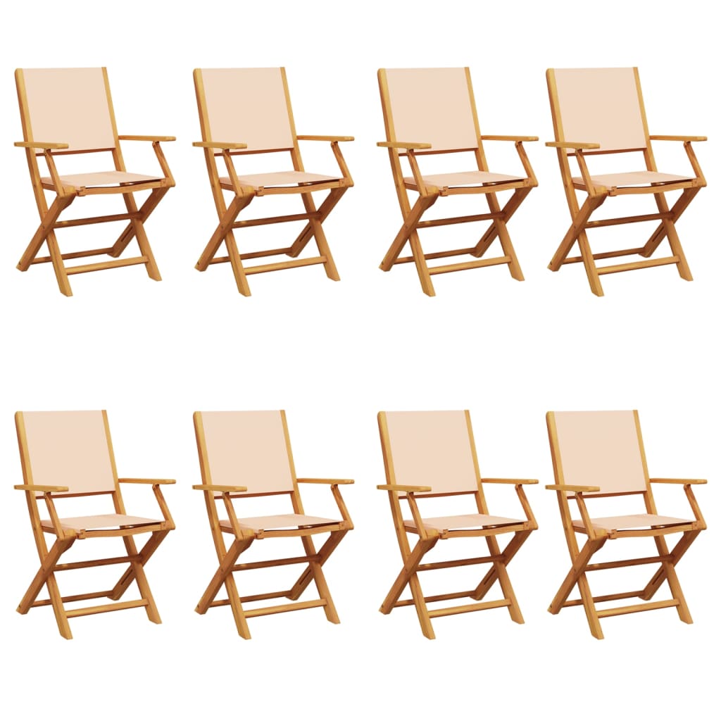 Chaises de jardin pliantes lot de 8 beige tissu et bois massif