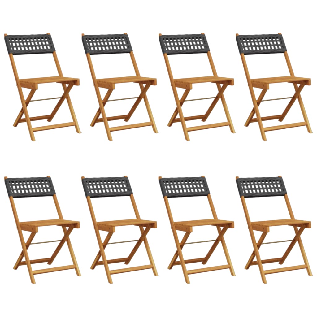 Chaises de jardin pliantes lot de 8 noir poly rotin bois massif