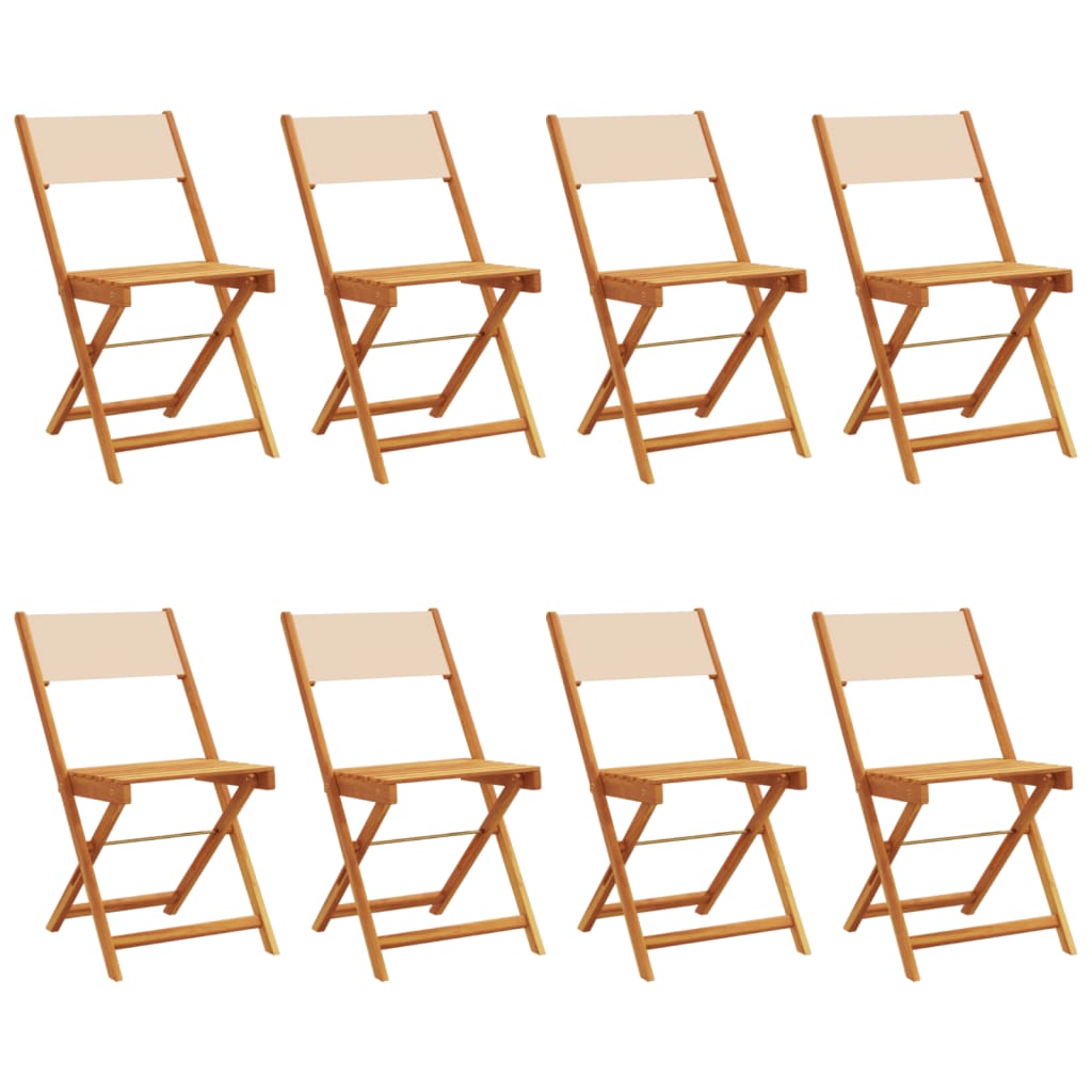 Chaises de jardin pliantes lot de 8 beige tissu et bois massif