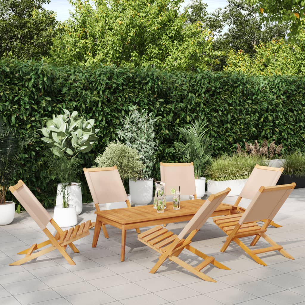 Chaises de jardin pliantes lot de 6 beige tissu et bois massif