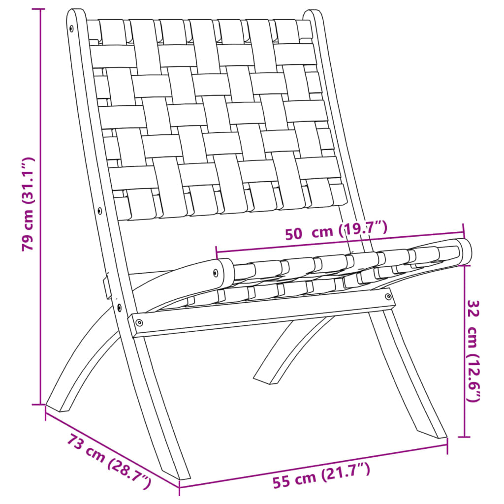 Chaises pliables de jardin lot de 2 et table rouge bois massif