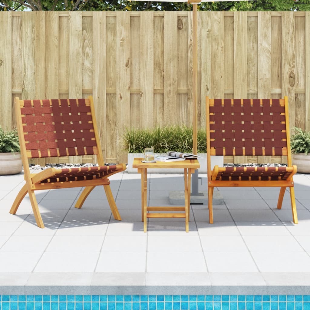 Chaises pliables de jardin lot de 2 et table rouge bois massif