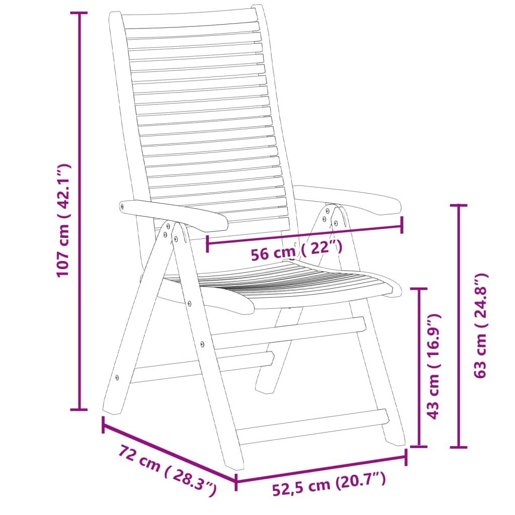 Chaises inclinables de jardin lot de 4 bois massif acacia