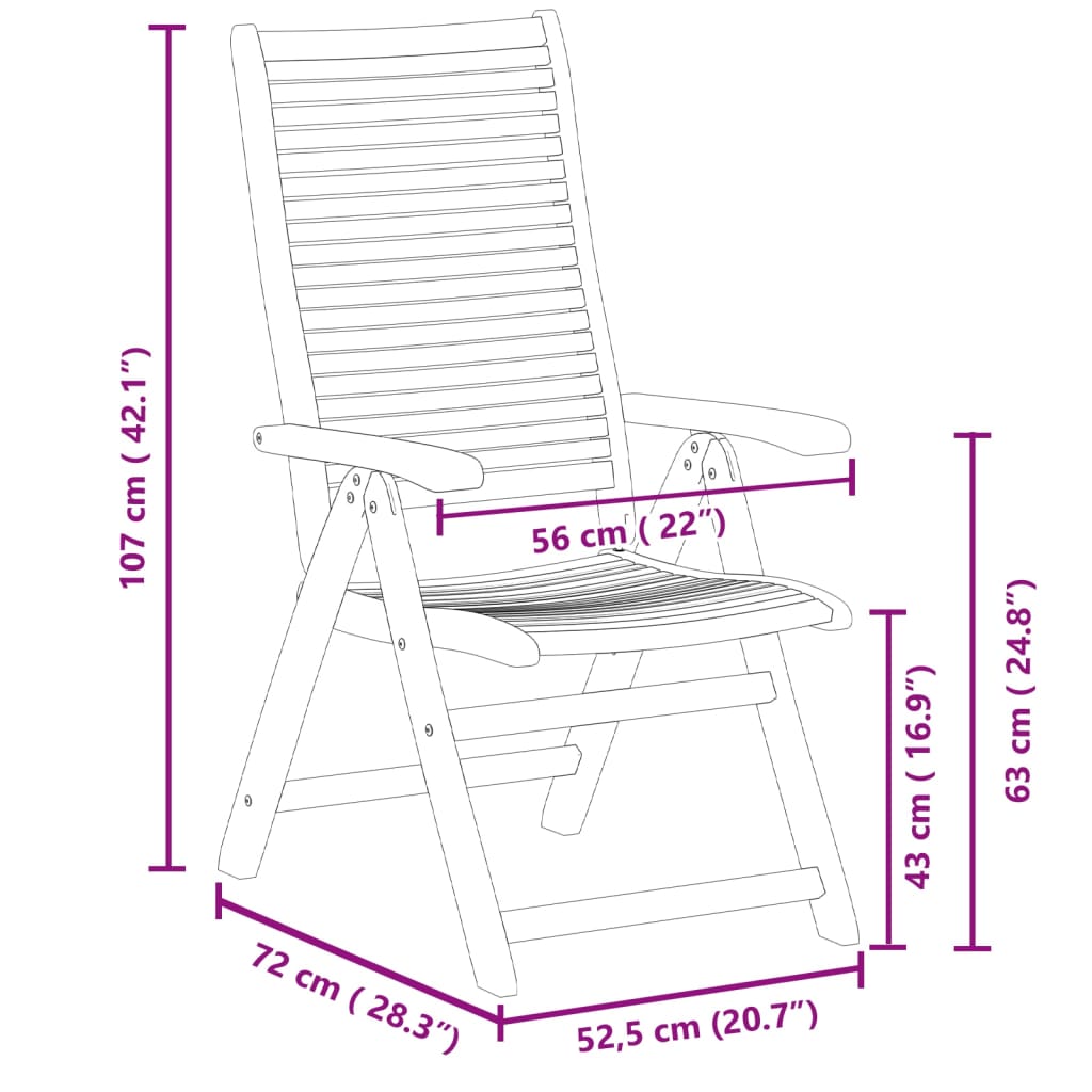 Chaises inclinables de jardin lot de 8 bois massif acacia