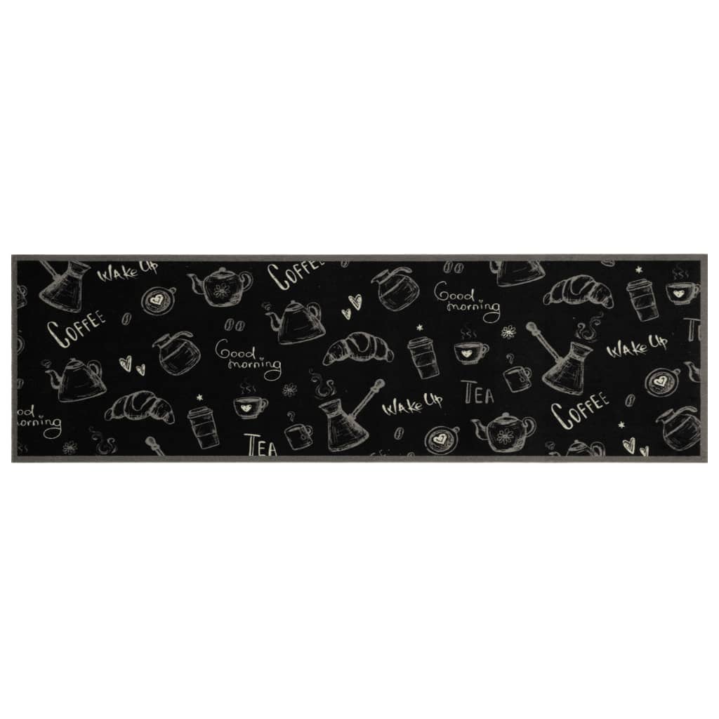 Tapis de cuisine lavable imprimé Morning noir 45x150 cm velours