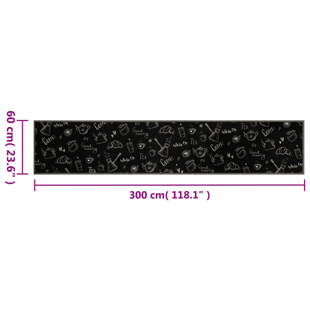 Tapis de cuisine lavable imprimé Morning noir 60x300 cm velours