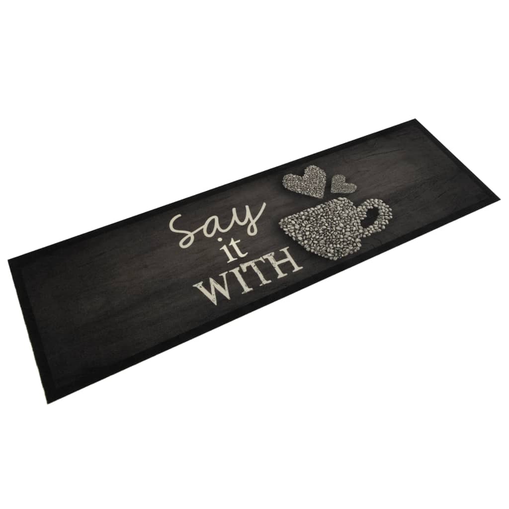 Tapis de cuisine lavable imprimé tasse noir 45x150 cm velours