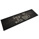 Tapis de cuisine lavable imprimé tasse noir 45x150 cm velours