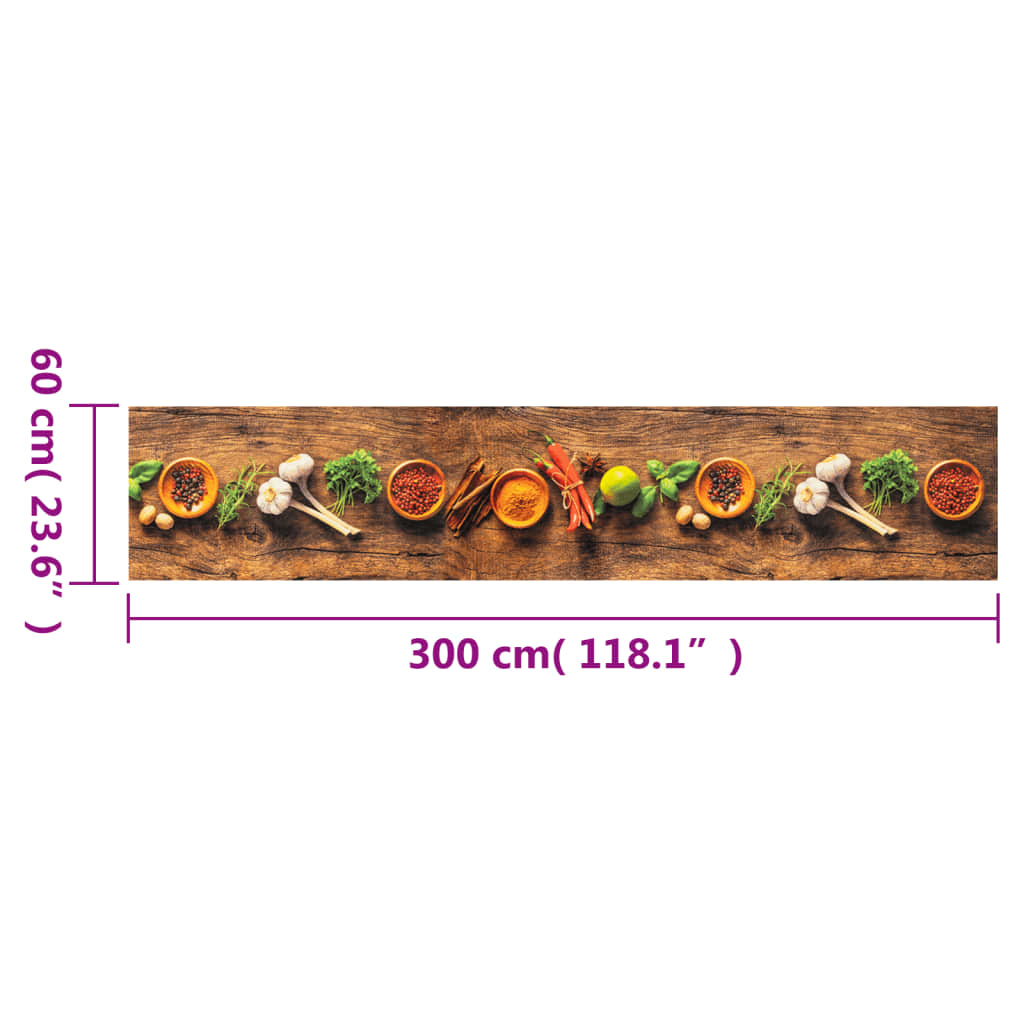 Tapis de cuisine lavable impression d'épices 60x300 cm velours