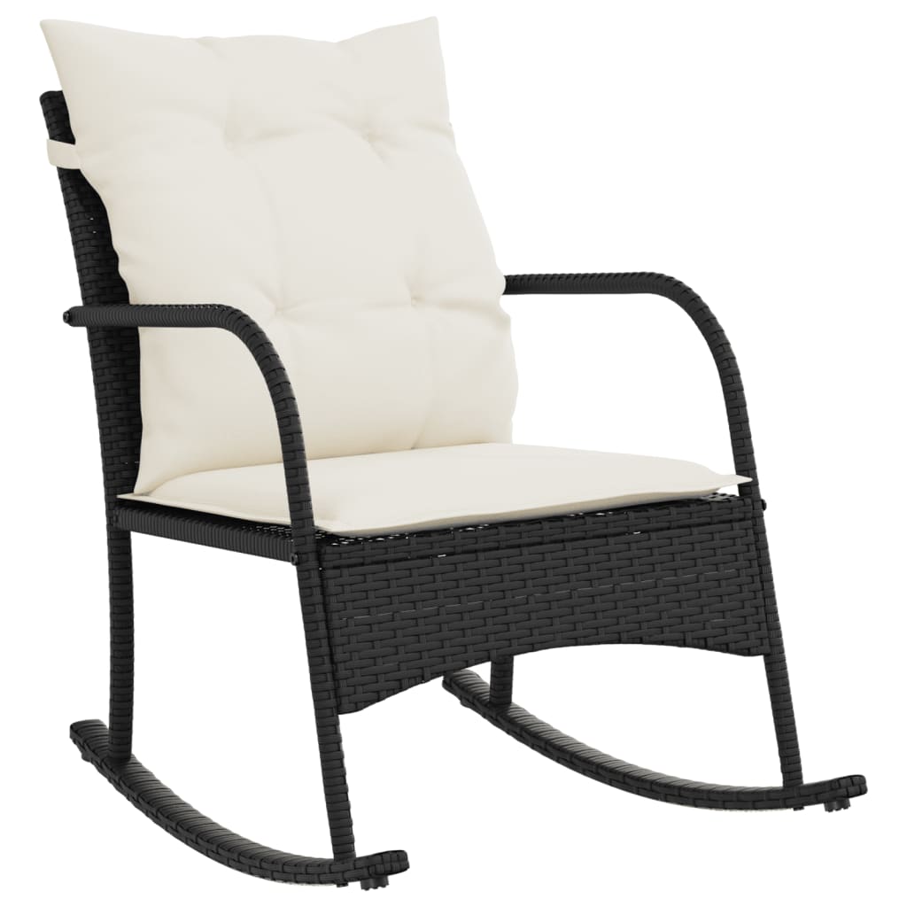 Chaise à bascule de jardin avec coussins noir résine tressée