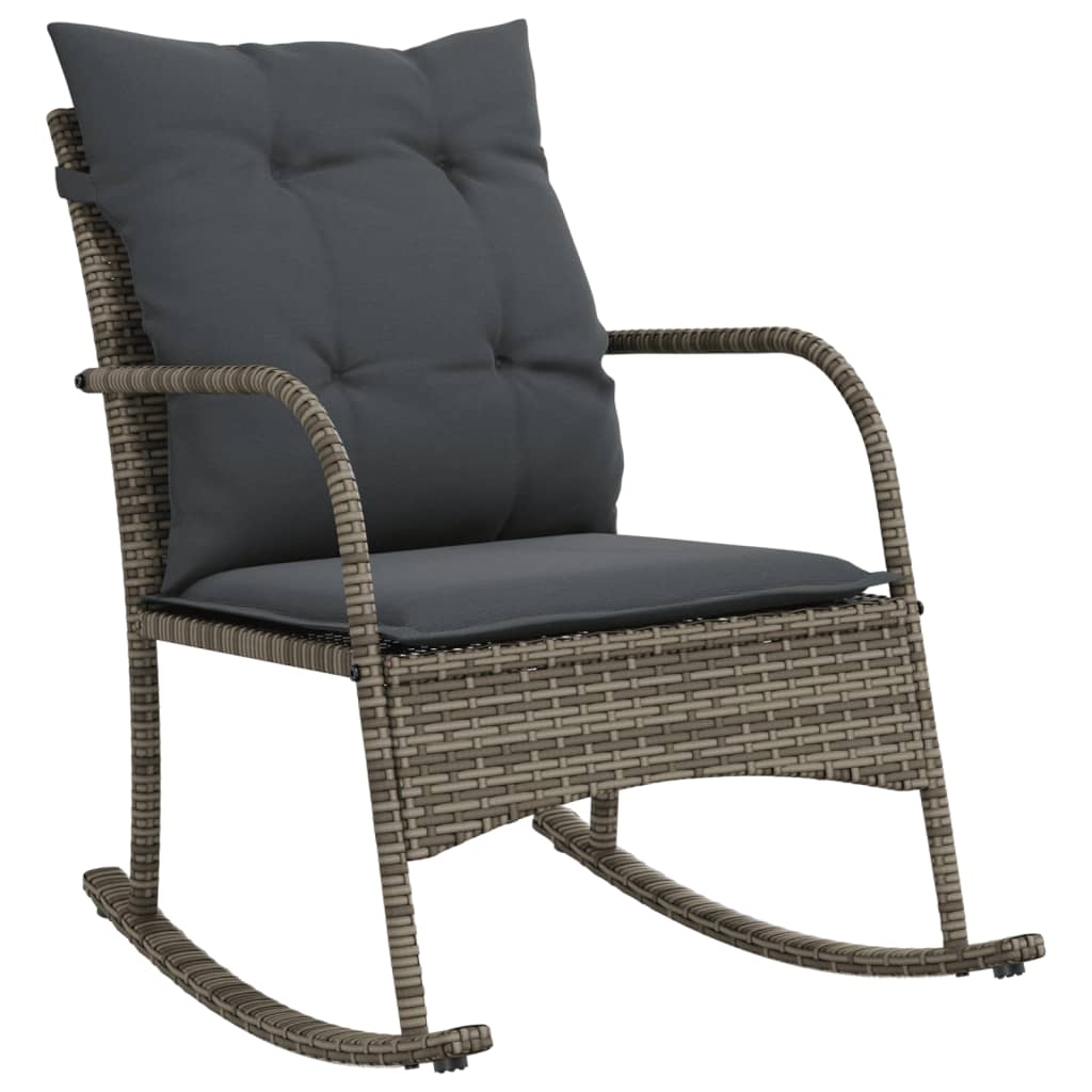 Chaise à bascule de jardin avec coussins gris résine tressée