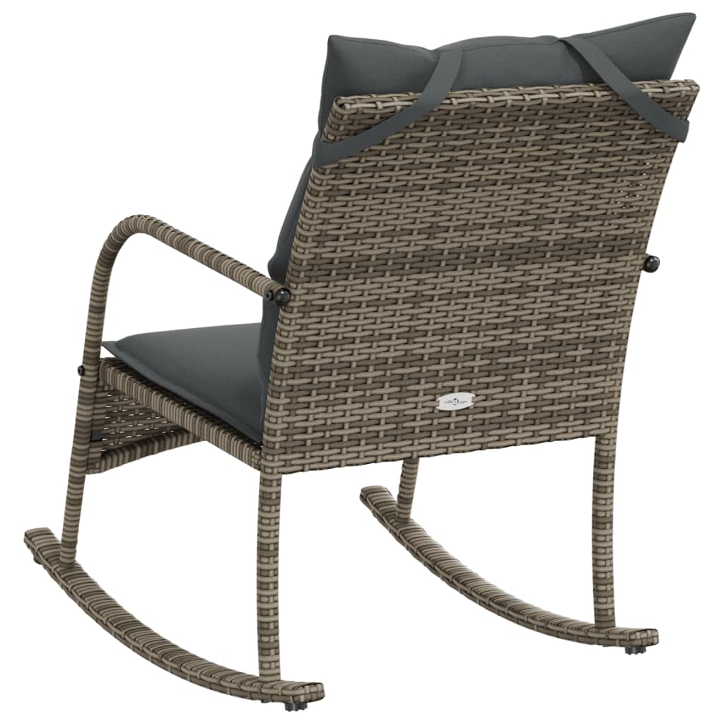 Chaise à bascule de jardin avec coussins gris résine tressée