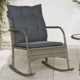 Chaise à bascule de jardin avec coussins gris résine tressée